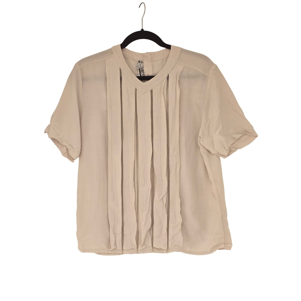SK & Company Vintage Cream Rayon Pleated Ladder Lace Blouse Size 10